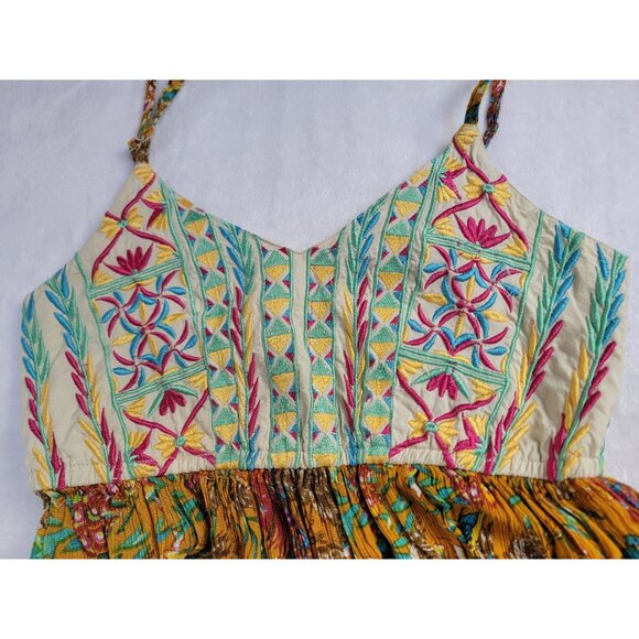 Raaga Womens Embroidered Maxi Dress Small Multicolor Bohemian Adjustable Straps - Picture 5 of 10